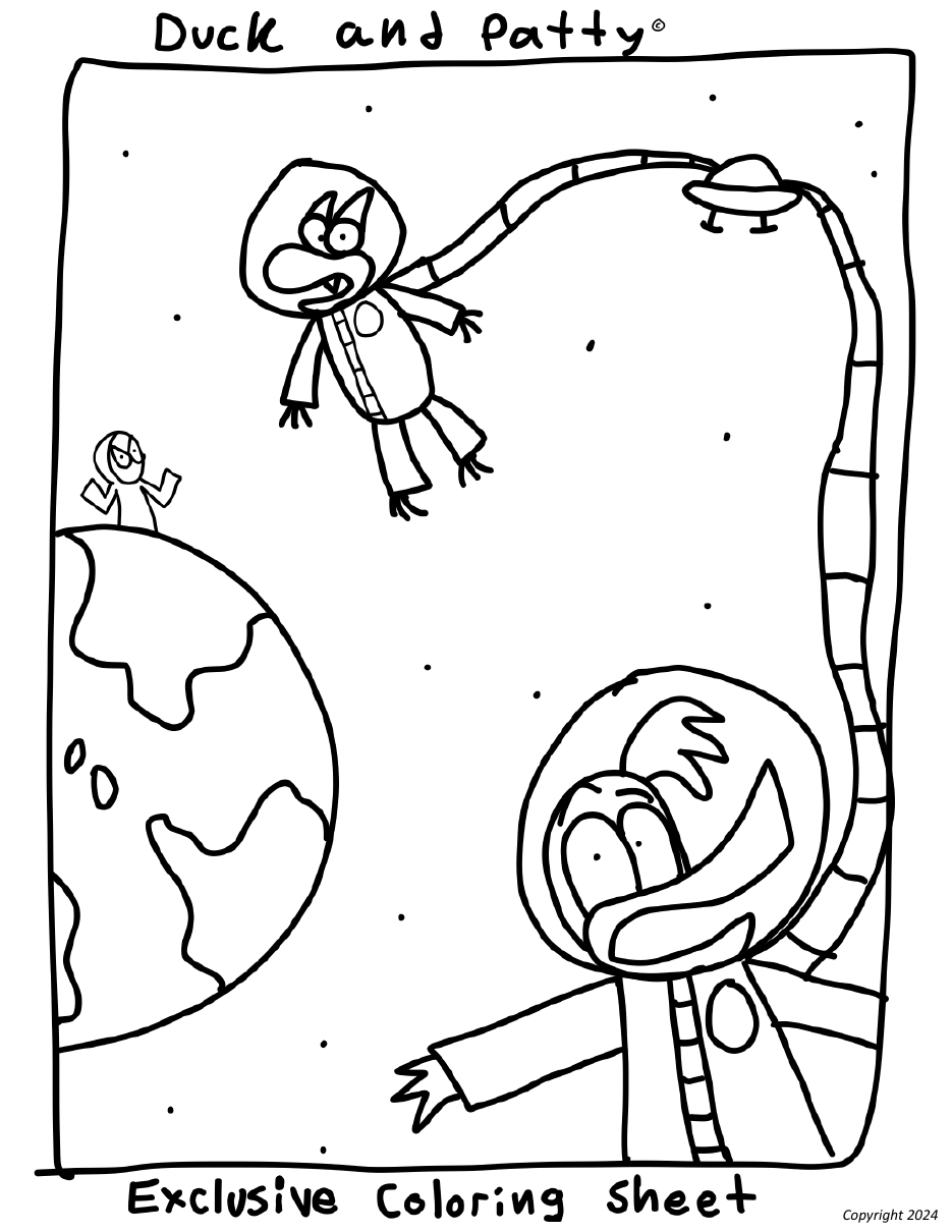 Duck and Patty space coloring page preview